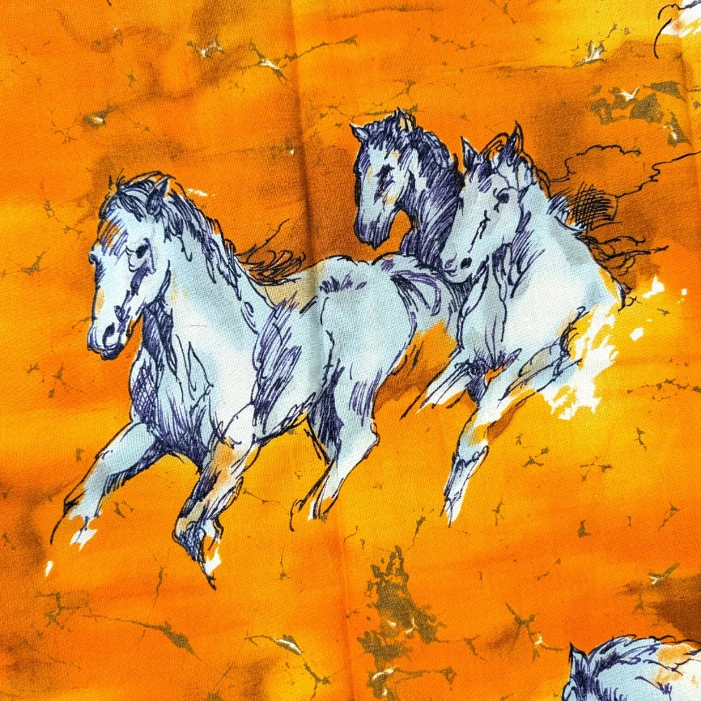 Handmade Vintage Horse Pillowcase Watercolor Print Standard Size Orange Blue